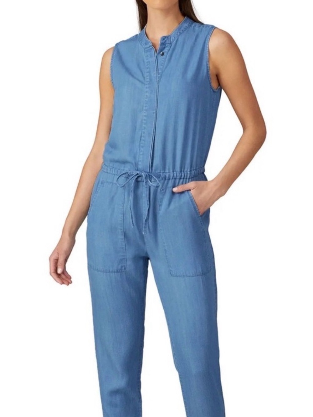 Splendid Light Blue Sleeveless Chambray Drawstring Jumpsuit size S